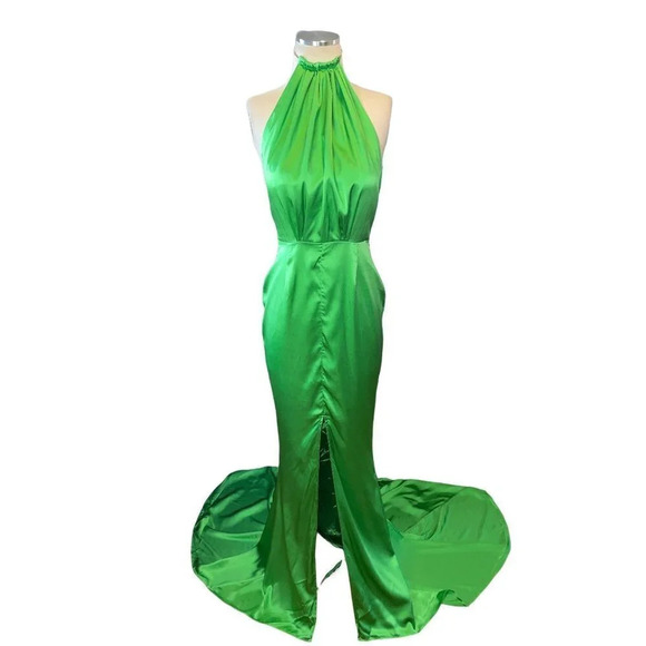 Retrofete Satin Crystal Margot Gown in Green XSmall New. Long Maxi Dress - Picture 6 of 17